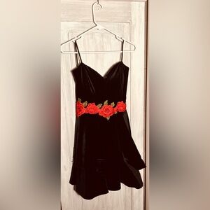 Funky Black Velvet 2 Layer Bottom, strapless, rose embroidery zipper in back